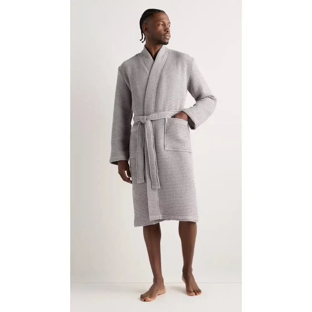 Quince Unisex Organic Turkish Waffle Robe Grey Large - Picture 6 of 8